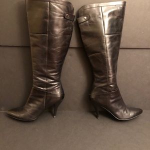 Black Leather High Heel Knee High Boots